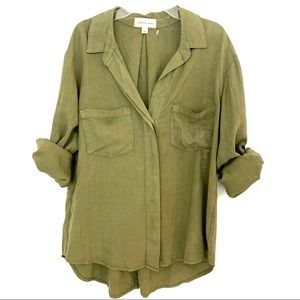 Cloth & Stone Army Green utility Button shirt